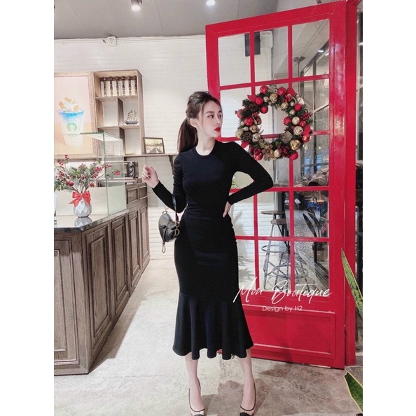 ĐẦM BODY ĐUÔI CÁ TAY DÀI NƠ TRẮNG , ĐẦM DỰ TIỆC