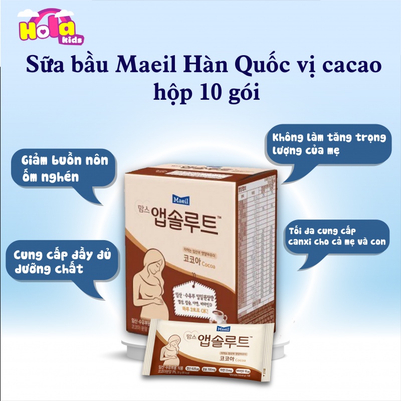 Sữa Bầu MAEIL Hàn Quốc Vị Cacao Hộp 10 Gói Holakids