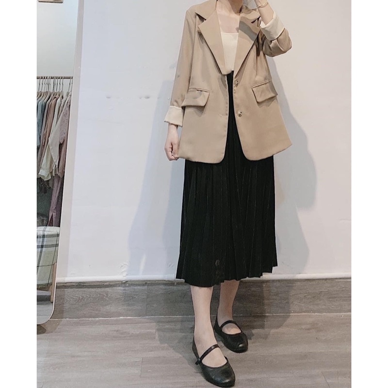 Áo khoác Blazer nude cao cấp chất vải dày dặnÁo vest sọc dài tay nữ