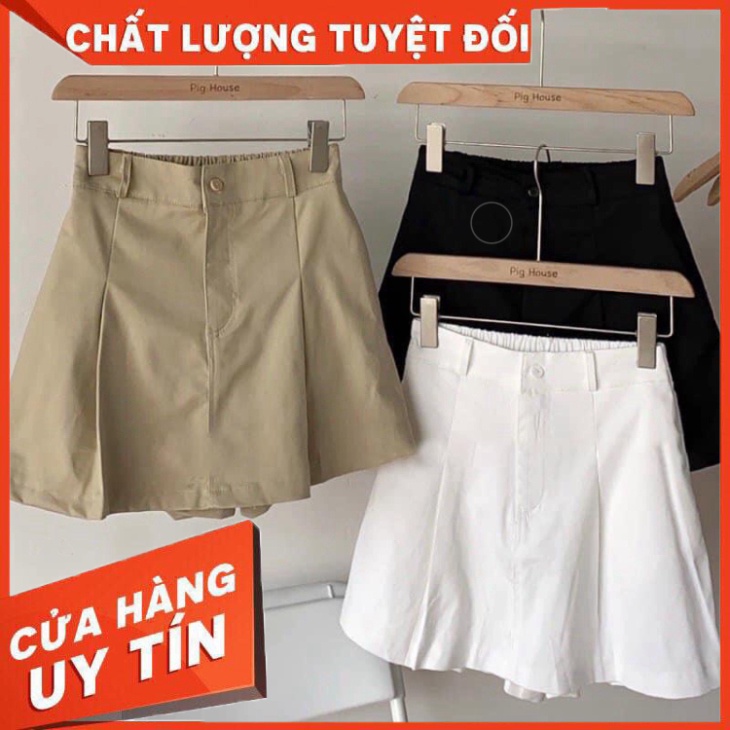 Quần Giả Váy Nữ Chữ A Lưng Thun Chất KaKi 🦋 Váy Nữ Cạp Cao Kèm Lót Quần 3 Màu 🦋 - Hàng nhập khẩu