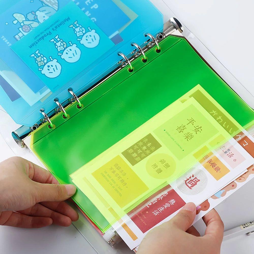 Túi Đựng Tài Liệu Khổ A5 / A6 6 Vòng Bằng PVC Chống Thấm Nước Có Khóa Kéo Tiện Dụng