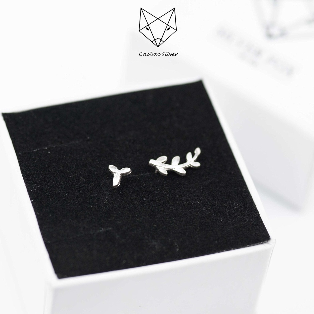 Khuyên Tai Bạc Ta Nữ CaoBac Silver Nụ Bạc Nhỏ Xinh Đính Đá Hình Sợi Lá Sole Xinh Xắn Đáng Yêu Khuyên Cho Bé