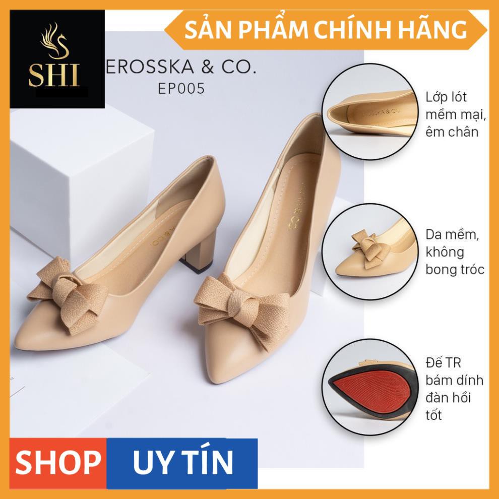 Giày cao gót Erosska thời trang mũi nhọn đính nơ điệu đà kiểu dáng cơ bản cao 5cm màu kem _ EP005 | BigBuy360 - bigbuy360.vn