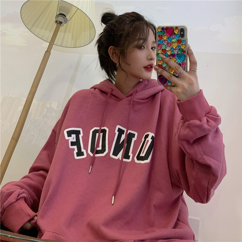 SUXI NEW Áo Hoodie Dáng Rộng Có In Chữ Phong Cách Hàn Quốc Cho Nữ