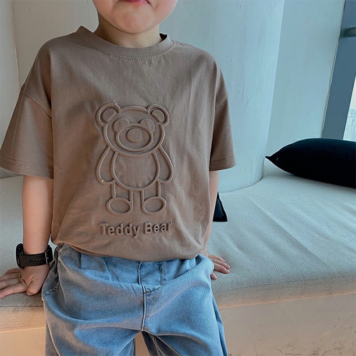 Áo Phông Ngắn Tay Cotton In Gấu Nổi Phong Cách Hàn Quốc Cho Bé Trai Bé Gái AP17