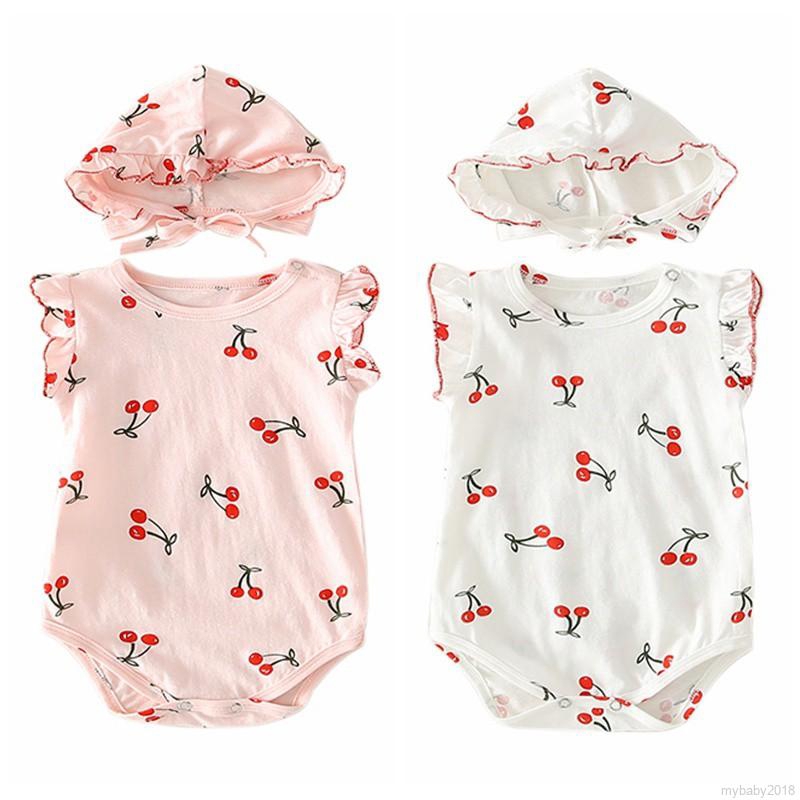 Set Áo Liền Quần Tay Dài &amp; Mũ Trùm Đầu In Hình Quả Cherry Cho Bé Gái