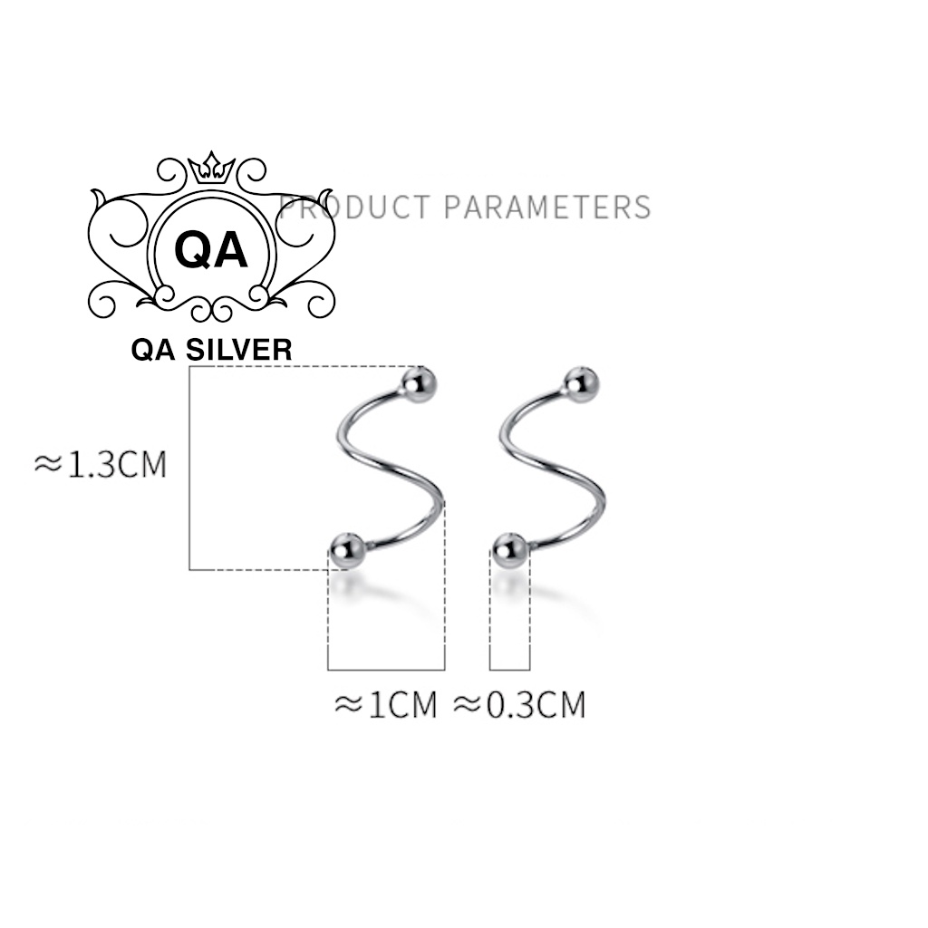 Khuyên tai bạc 925 xoắn tròn chốt bi vặn bông kẹp vành nam nữ S925 HELIX Silver Earrings QA SILVER EA200406