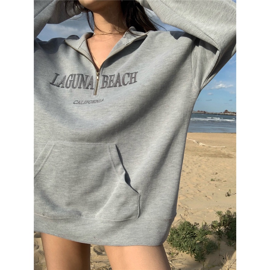 QKOOLE  Áo Sweater Nữ Khóa Kéo Thời Trang Hàn Quốc