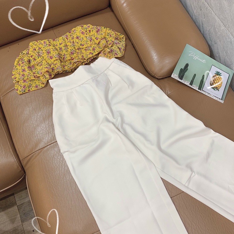 SET ÁO HOA 3 MÀU x QUẦN TRẮNG SUÔNG (TR)