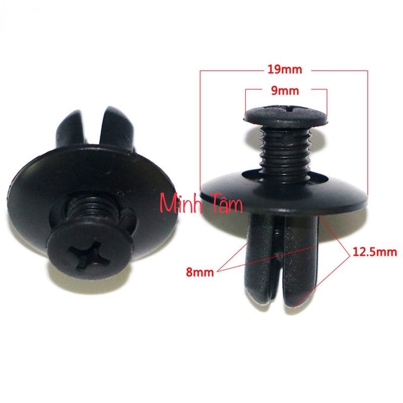 Bộ 100 ốc vít nhựa cho tấm chắn bùn , gắn cản và lòng dè các dòng xe ô tô, kích thước lỗ: 8mm