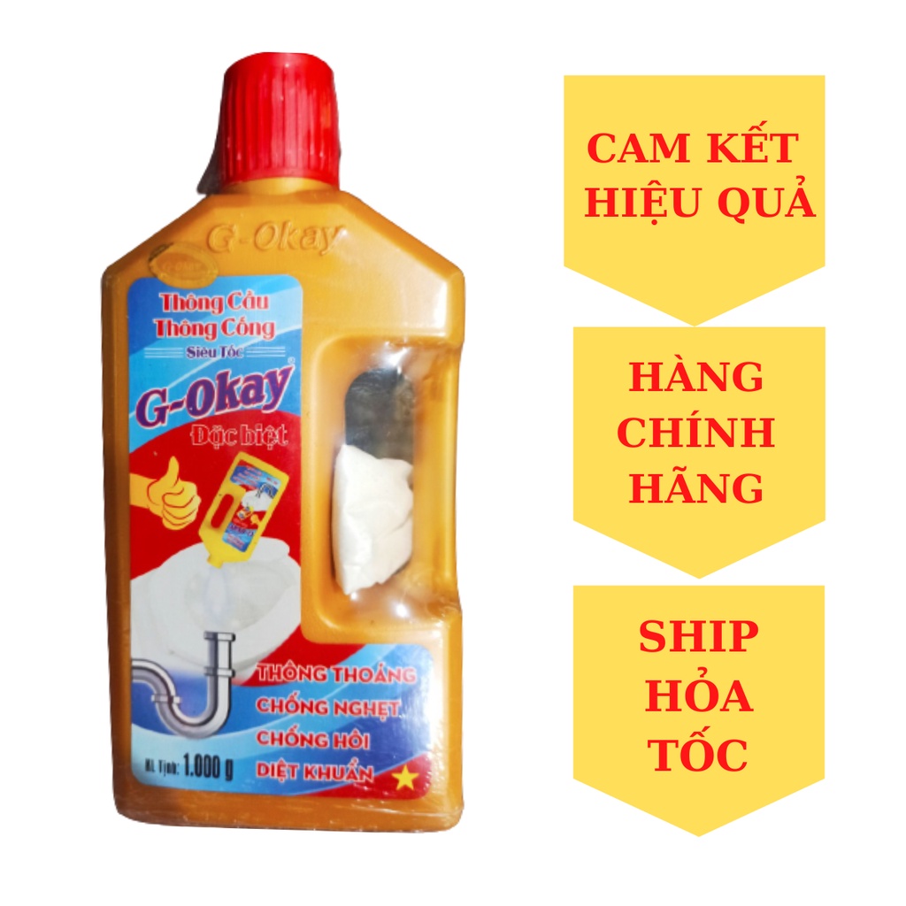 Dung dịch thông cầu, thông cống G-Okay 2 in1 chống tắc bồn cầu, đường ống siêu nhanh, hiệu quả, chai 1000ml