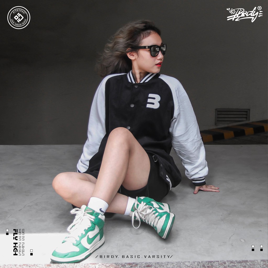 Áo khoác thời trang nam nữ bomber Birdybag varsity unisex oversize chất liệu nhung tăm localbrand