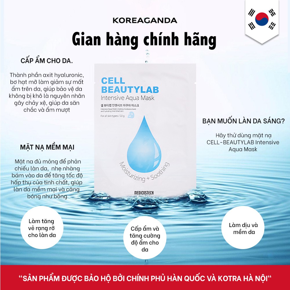 [MUA 1 TẶNG 1 ESSENCE CELL BEAUTYLAB] MẶT NẠ CẤP ẨM DA CELL-BEAUTYLAB Intensive Aqua Mask NHẬP KHẨU HÀN QUỐC