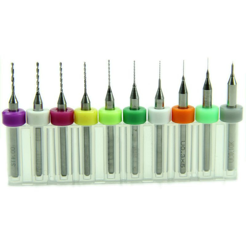 WER 10Pcs 0.1mm to 1.0mm PCB Print Circuit Board Carbide Micro Drill Bits Set Tool