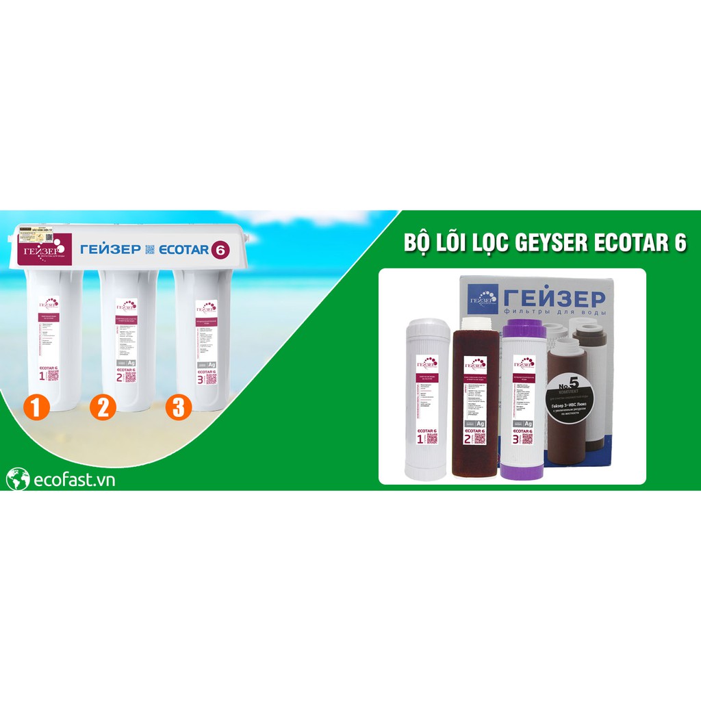 Bộ 3 Lõi lọc dùng thay thế cho máy lọc nước Nano Geyser Ecotar 6 - Hàng chính hãng nhập khẩu LB Nga