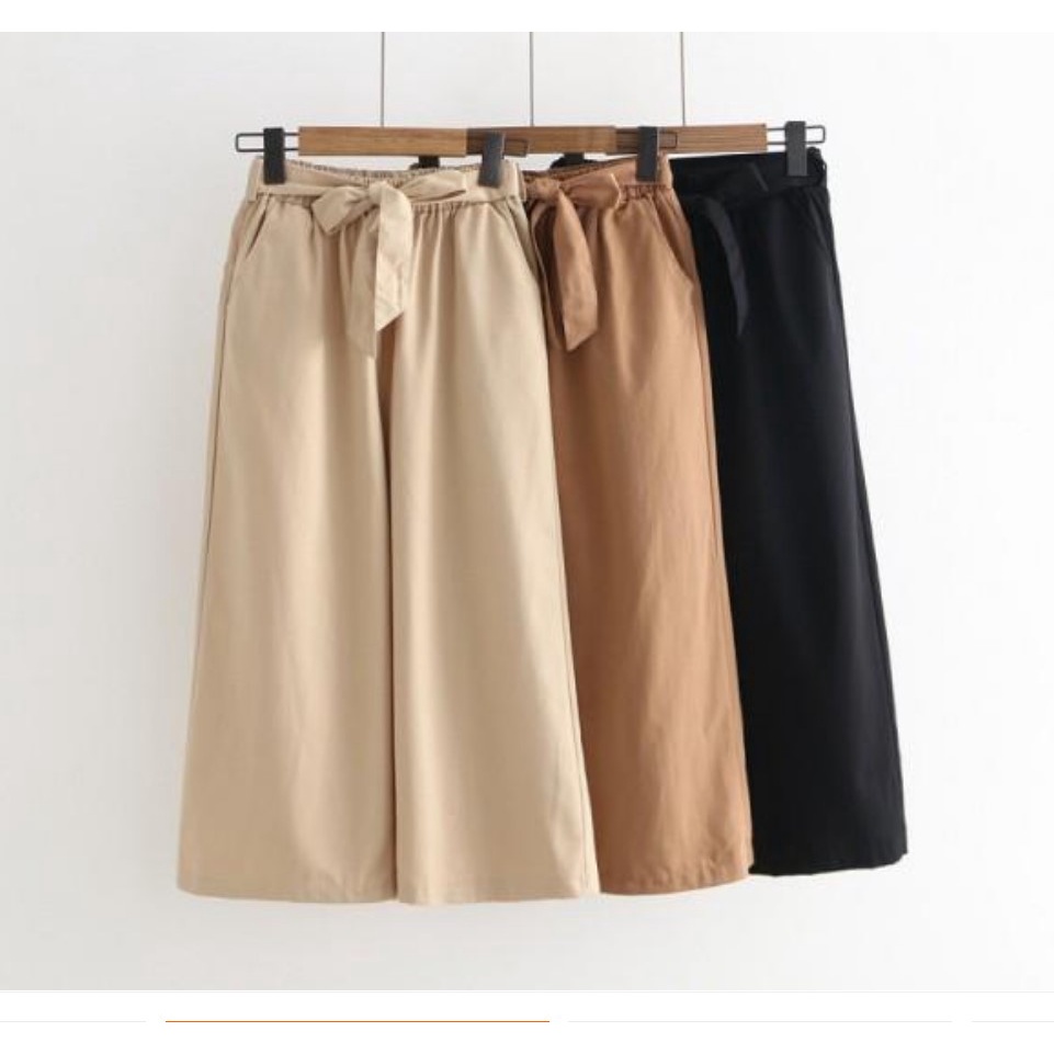 [XẢ] Quần ống rộng cạp chun thắt nơ lưng mềm mát, quần culottes thời trang tôn dáng
