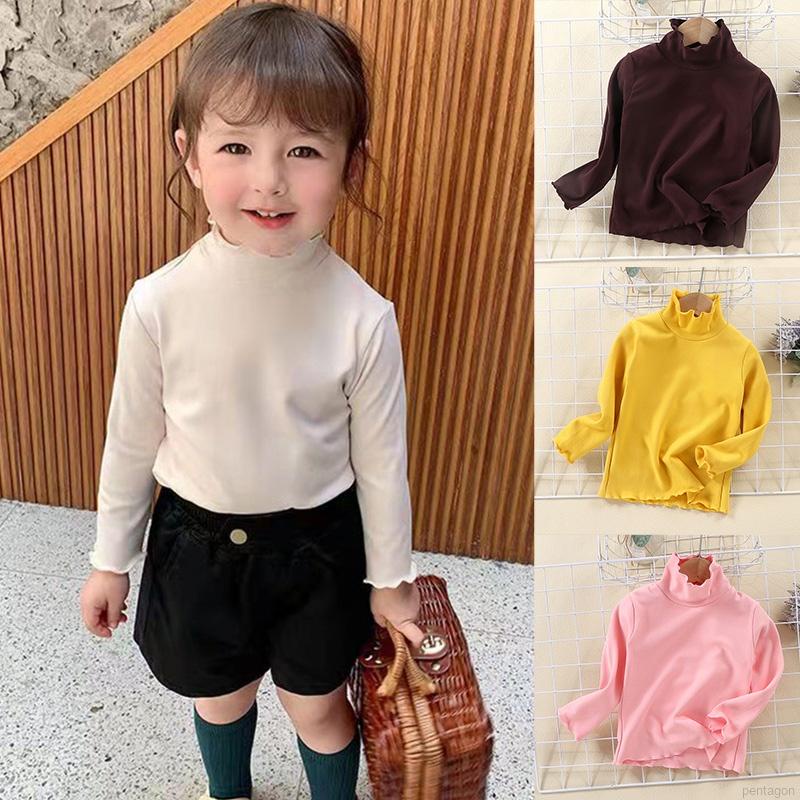 Áo thun cổ cao tay dài màu sắc kẹo ngọt cho bé gái 2-7 tuổi