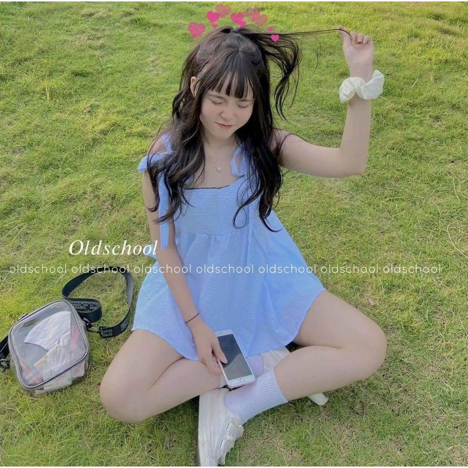 SET ÁO Babydoll 2 Dây Thắt Nơ Kẻ Caro Phối Quần Sooc Trắng-Bộ Áo 2 Dây Xòe Siêu Xinh Kèm Quần Đùi Kaki Trắng_veestore | BigBuy360 - bigbuy360.vn