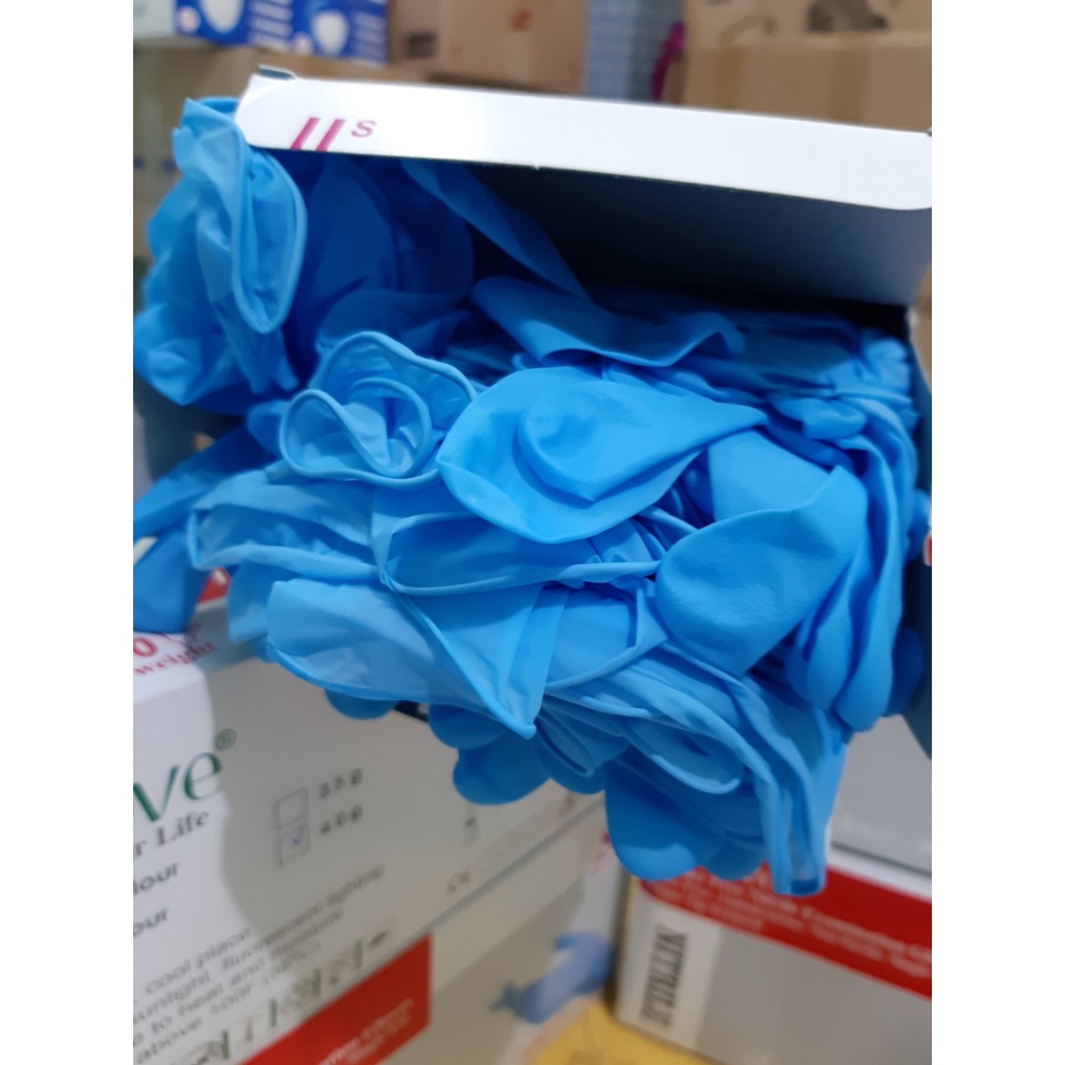 Thùng 10 hộp Găng tay y tế Nitrile Vglove 4.0 - không bột màu xanh- HÀNG SẴN- Hộp 100 chiếc Size S M L