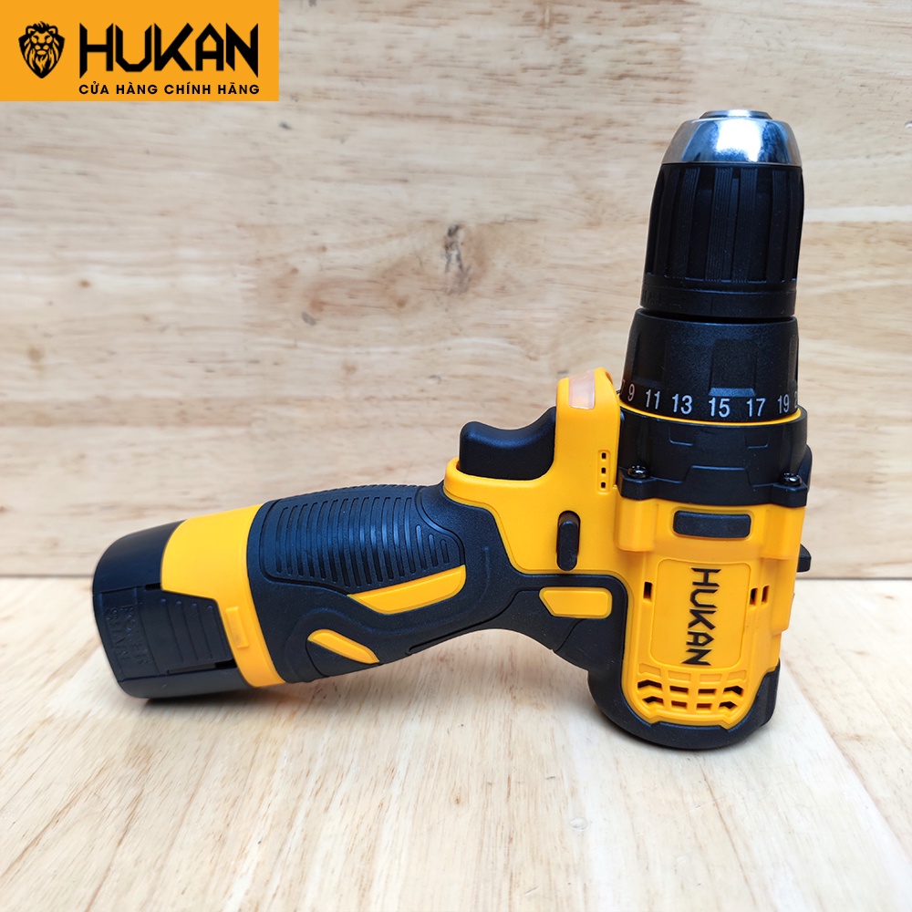 Máy khoan pin HUKAN F10 18v không chổi than tặng kèm túi đựng đồ nghề