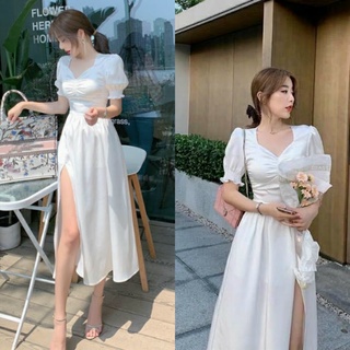 Váy trắng nữ váy đầm công chúa  xẻ tà lụa satin đẹp cao cấp siêu mịn gợi cảm Kaiwaii Mise THV1