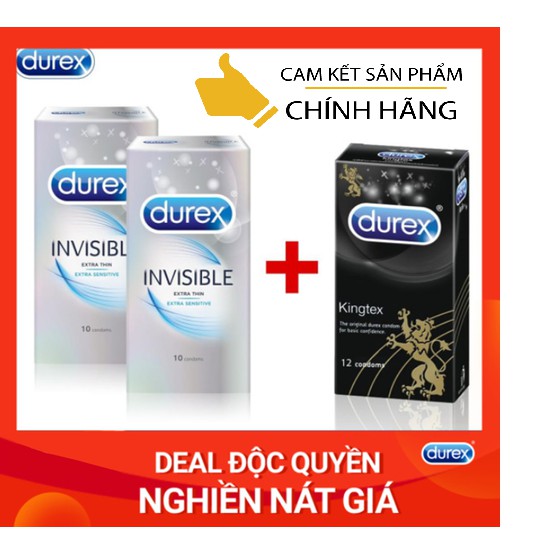 [QUÀ TẶNG] 2 Hộp Bao Cao Su Siêu Mỏng Durex Invisible hộp 10 cái - Combo 2 Tặng 1 - kéo dài thời gian Chất Lượng