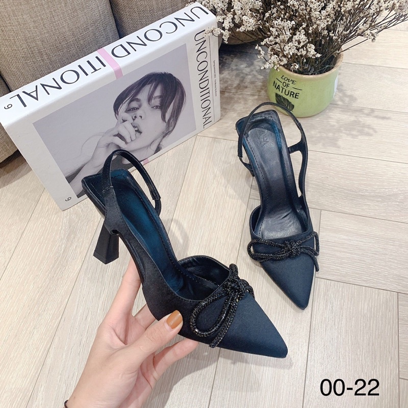 Sandal cao gót nơ đá gót nhọn mã 00-22