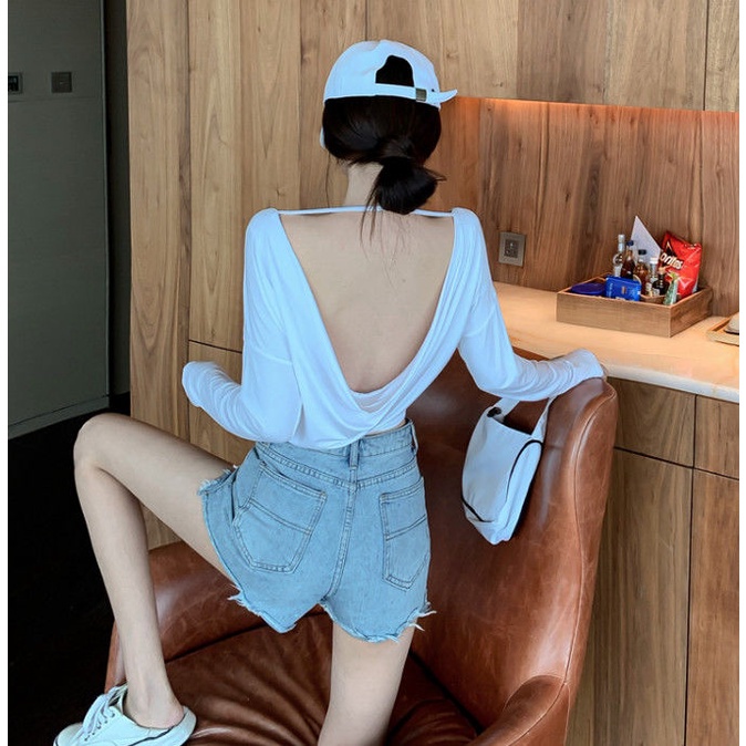 Áo thun nữ COZOKC dài tay hở lưng quyến rũ