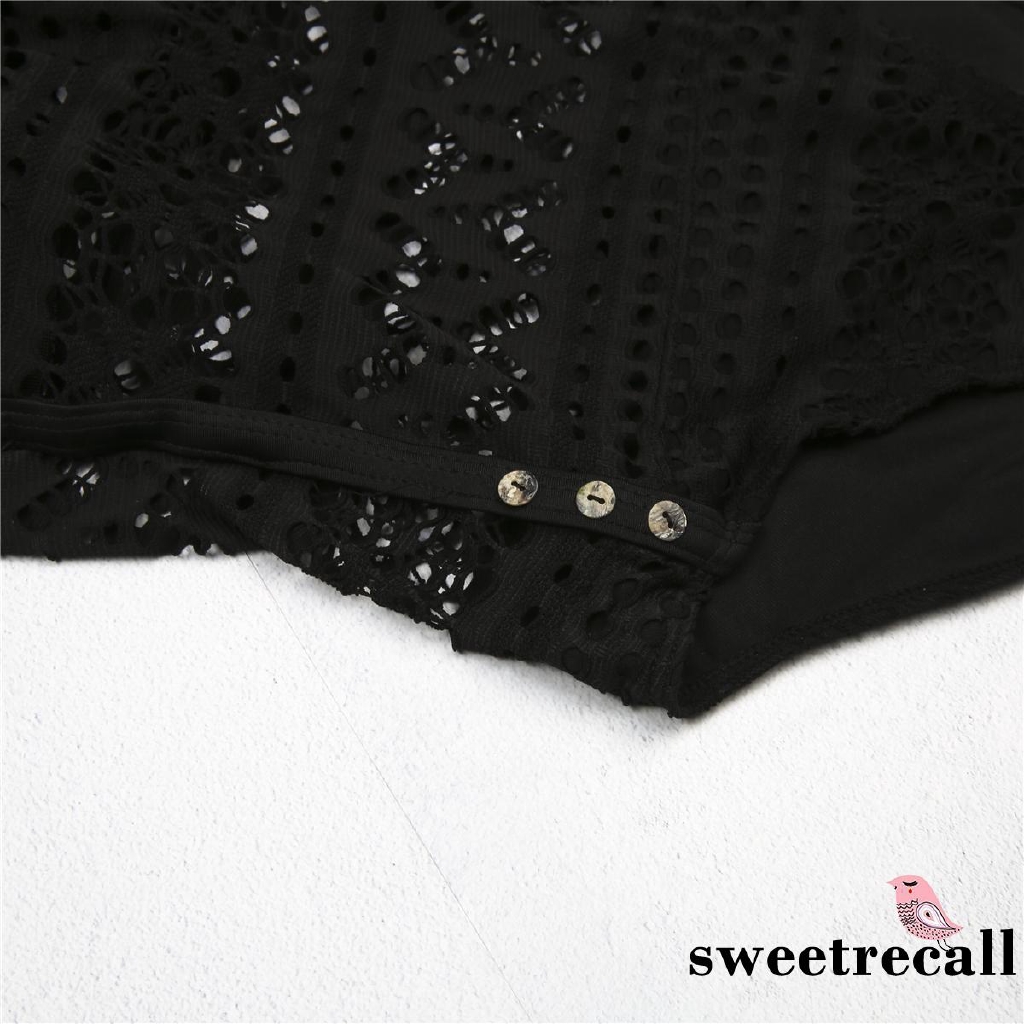 Đồ bơi một mảnh 2 dây trang trí ren xuyên thấu màu đen gợi cảm cho nữ | BigBuy360 - bigbuy360.vn