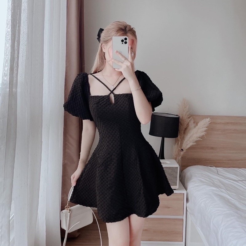 Đầm Tay Bồng Chéo Dây JARI-CLOTHES Ngắn Nhiều Màu Dễ Thương Dự Tiệc Đi Chơi