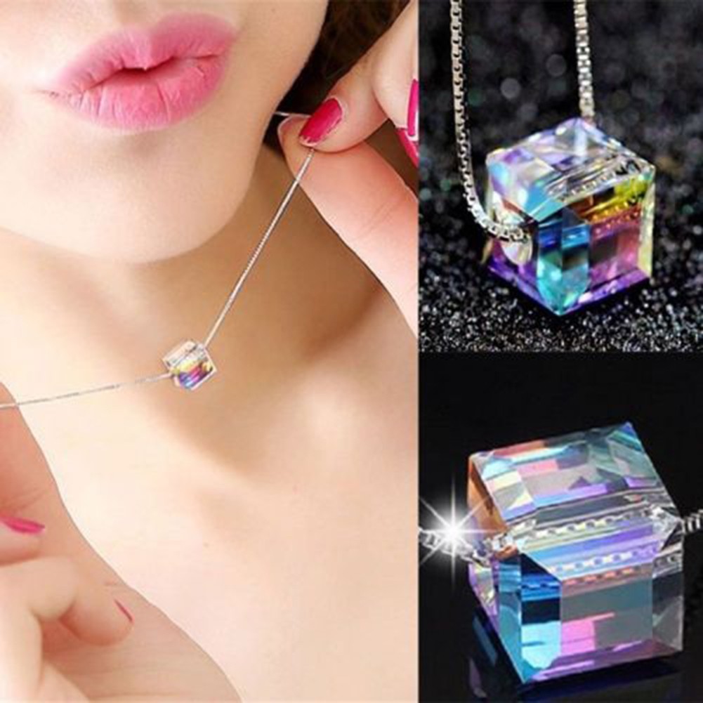 Vòng cổ Hợp Kim Mạ Vàng Trang Trí Khối Lập Phương Đính Đá Thời Trang Cho Nữ