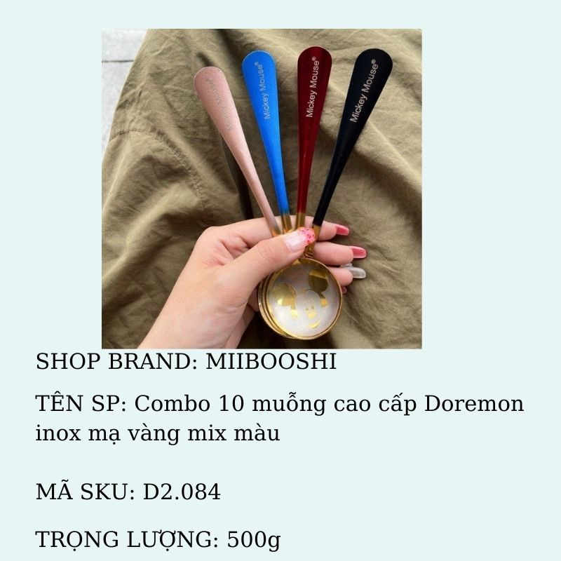 Combo 10 muỗng cao cấp Doremon inox mạ vàng mix màu Miibooshi D2.084