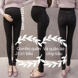 Combo quần jean bầu và đồ chip cho mẹ bầu