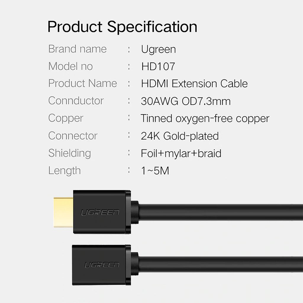 Cáp Nối Dài HDMI Chính Hãng UGreen HD107 - Sup 4K*60Hz - Dài Max 5M