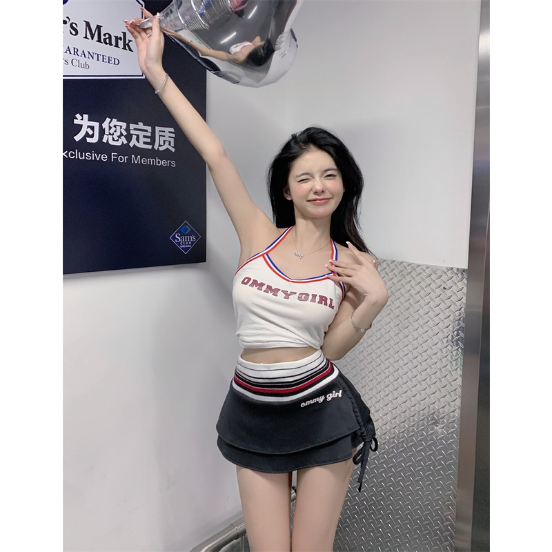 Cocory vn Bộ Áo Tank Top / Chân Váy Chữ A Lưng Thấp In Họa Tiết Thời Trang Quyến Rũ Cho Nữ