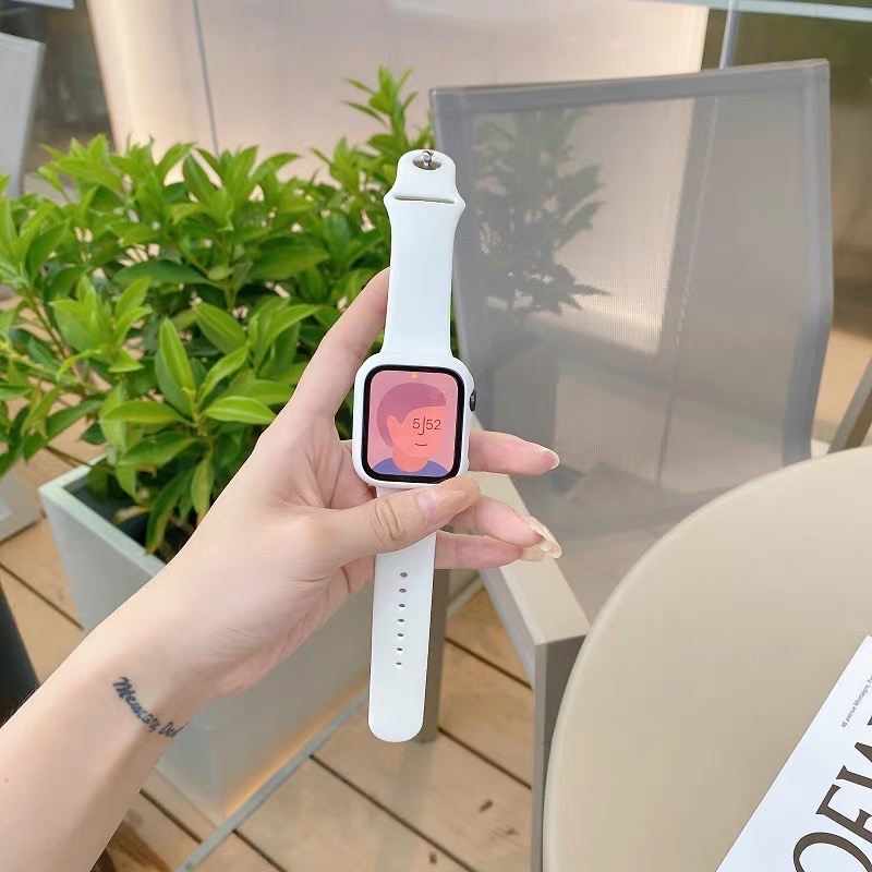 Combo Ốp Kính Cường Lực Và Dây Silicone cho Đồng Hồ Thông Minh Series 1/2/3/4/5/6/7/8/SE size 38/40/41/42/44/45 AW112