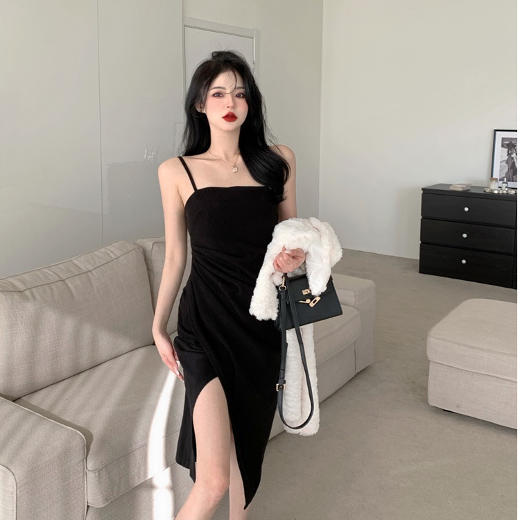 Đầm midi Perty hai dây xẻ tà quyến rũ thời trang Hàn Quốc cho nữ