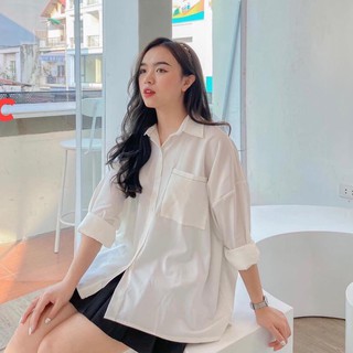 Áo Sơ Mi Nam Nữ Tay Bồng Form Rộng Chỉ Nổi Có Túi Ngực 2 Màu Đen Trắng Ulzzang ASM09