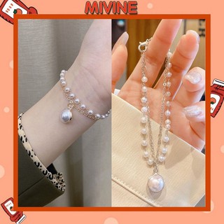 Vòng tay 2 sợi Mivine đính ngọc trai nhân tạo PK19