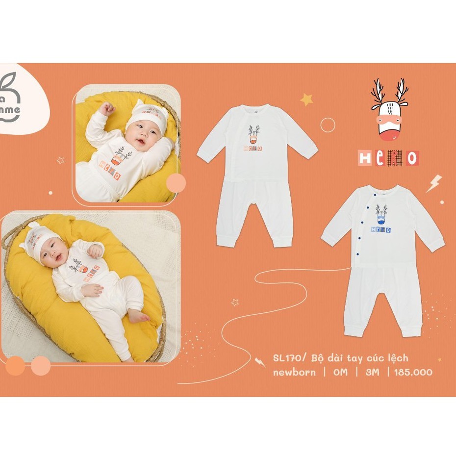 Bộ q.a sơ sinh dài tay cài lệch, cài giữa thỏ bamboo sợi tre siêu mềm mịn La Pomme SL170 SL169