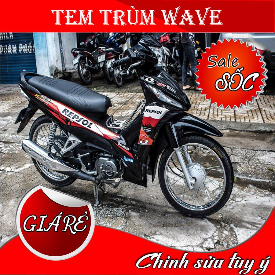 Tem Trùm Wave Repsol Đen Viền Cam