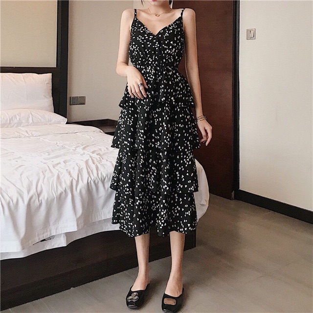 Váy đầm 2 dây xếp tầng dáng dài hàng Quảng Châu cao cấp MS16 | BigBuy360 - bigbuy360.vn