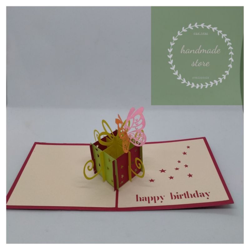 Thiệp sinh nhật - thiệp mô hình 3 D cỡ nhỏ hình bánh sinh nhật, hộp quà, thú ngộ nghĩnh