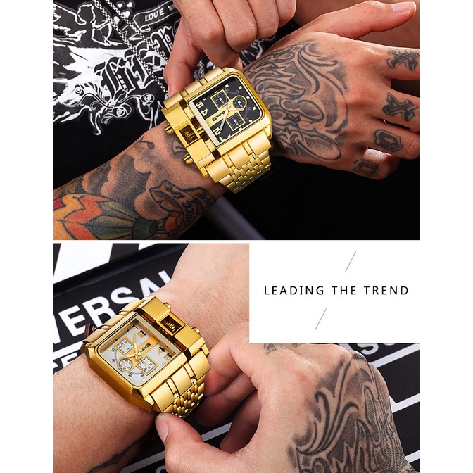 Đồng Hồ Quartz Oulm Mạ Vàng Có Hiển Thị Ngày, Dây Thép Không Gỉ