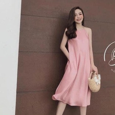 váy maxi cổ yếm dáng suông nhiều màu chất lụa xinh xắn