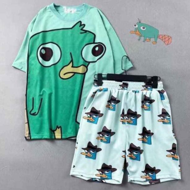 Set bộ đùi hoạt hình thú mỏ vịt UNISEX quần cartoon kèm áo thun tay lỡ siêu xinh kèm ảnh/video thật siêu đẹp