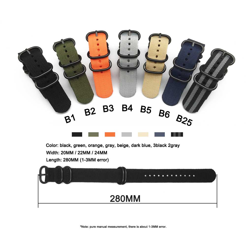 Dây Đeo Nylon 20mm 22mm 24mm Cho Đồng Hồ Nato (280Mm)