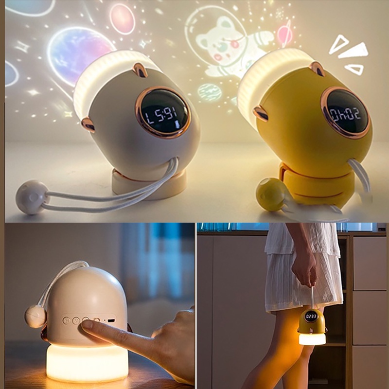 Đèn Ngủ Chiếu Hình Bầu Trời Sao Có Đồng Hồ Để Bàn, Đèn Decor Sạc Pin Trang Trí Phòng Ngủ