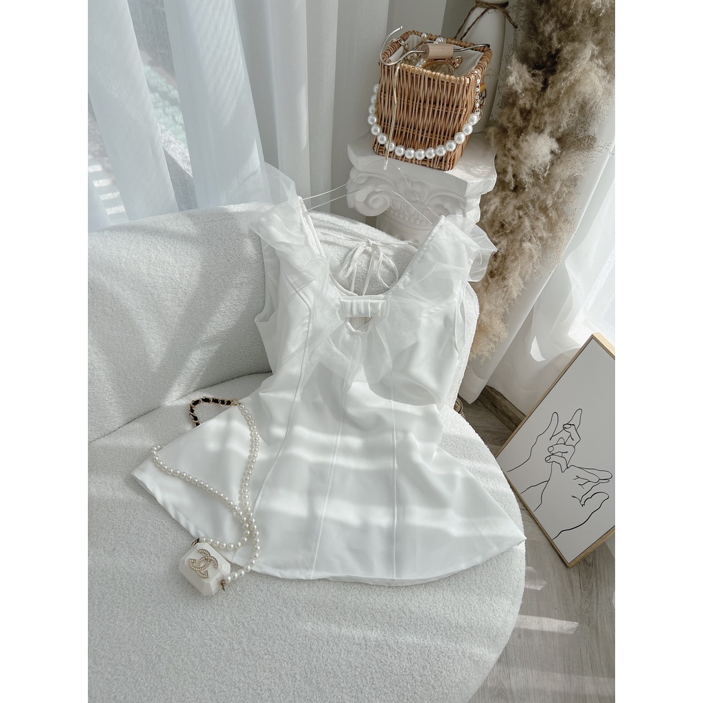 SET ÁO TRẮNG PHỐI VOAN TAY TIÊN+SHORT