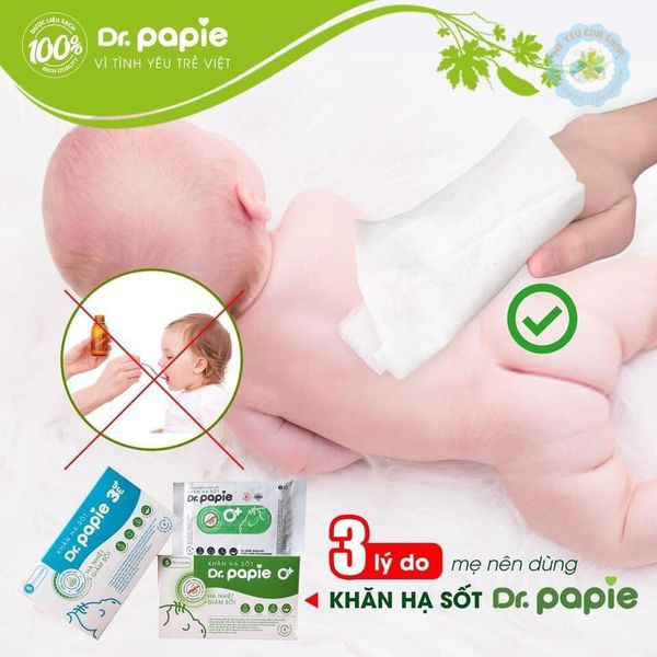 Khăn Lau Hạ Sốt 0+ / 3M+  Dr Papie Cho Bé Hạ Nhiệt Giảm Sốt Ngăn Ngừa Co Giật Hộp 25 Chiếc (katydang)